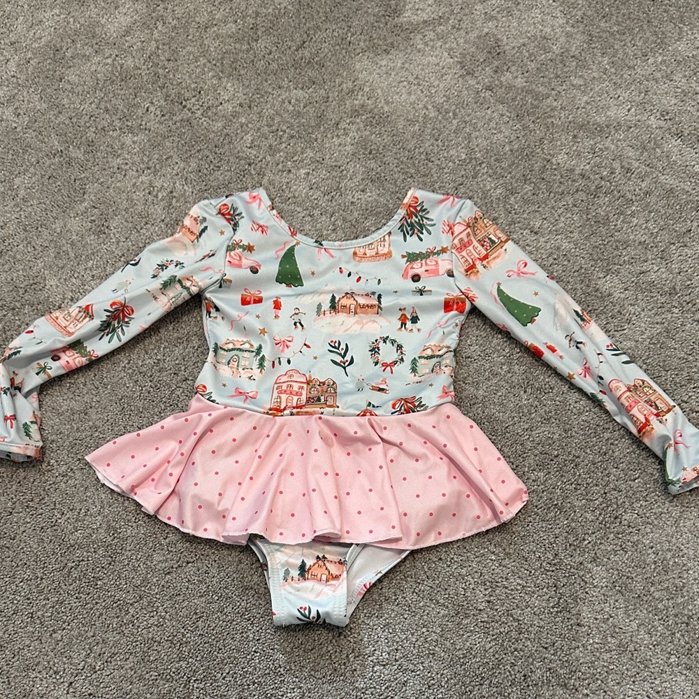 Festive Long Sleeve Leotard with Pink Skirt